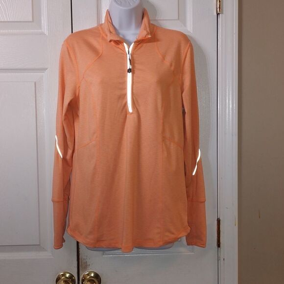 Tangerine  orange white striped pull over workout jacket  Sz M - Picture 1 of 7